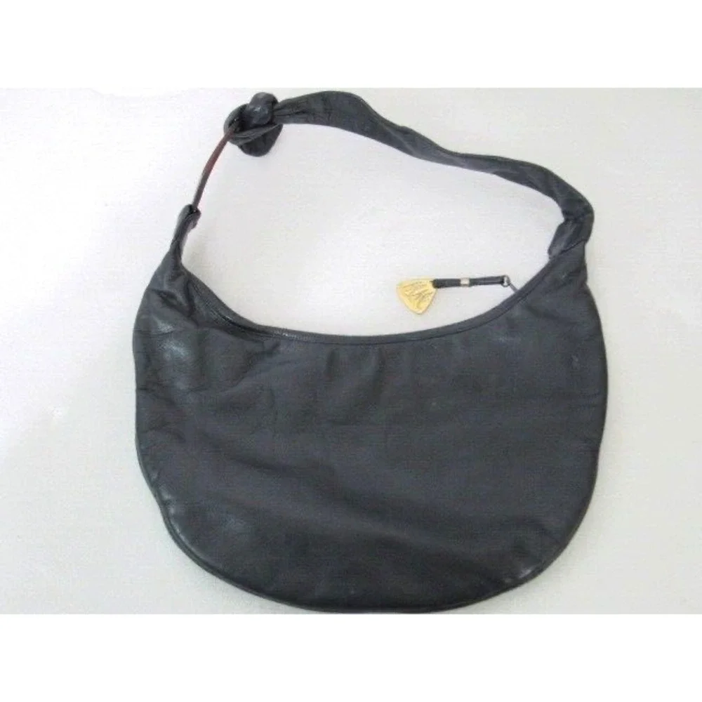 Morris Moskowitz Blue Leather Shoulder Strap Bag Zip Half Moon Shape Flat Vintag